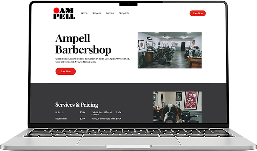 example of a laptop displaying one of our barber websites